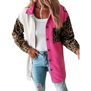 Women's Pink and Leopard Button Down Shirt 5X Fits Like Oversized 3X